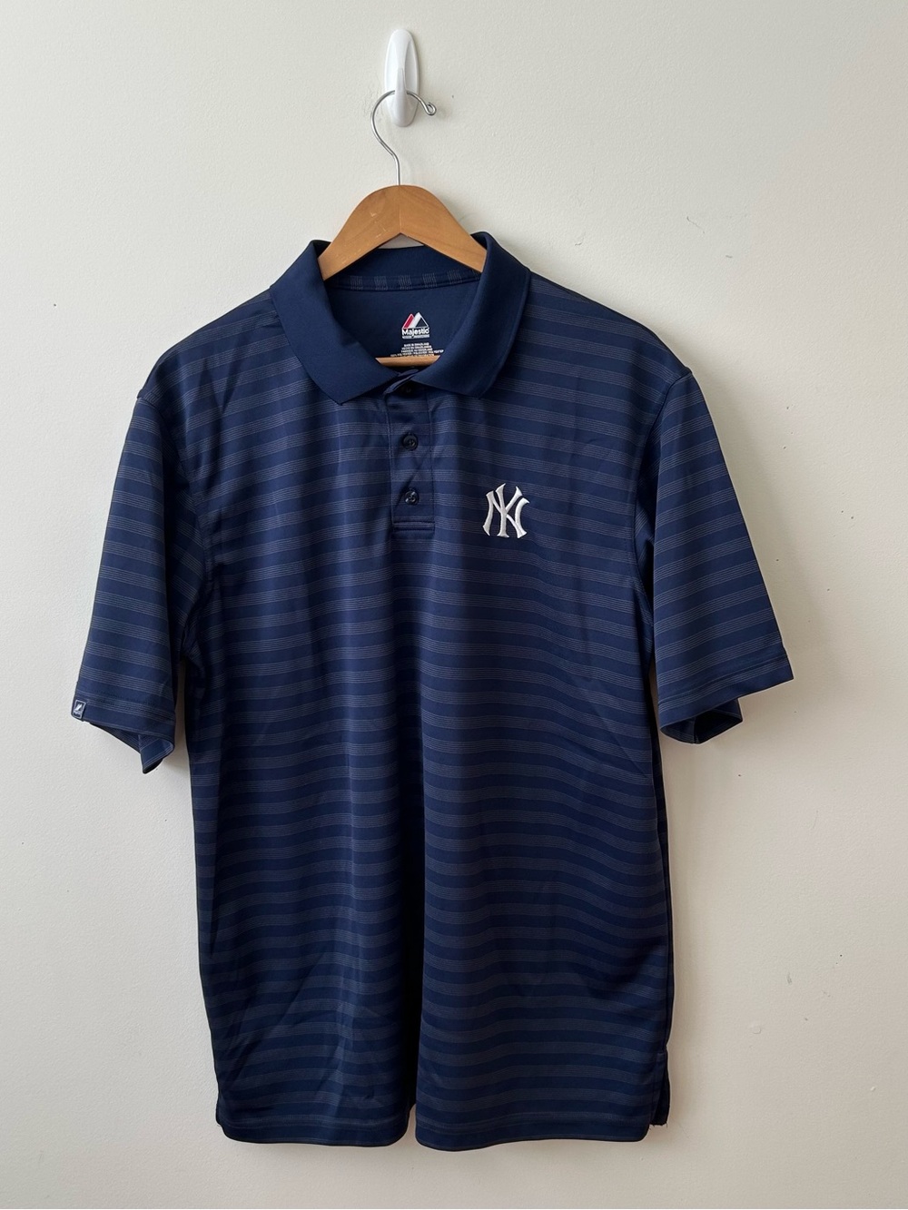Majestic New York Yankees Striped Polo Men's Size Large Navy Blue